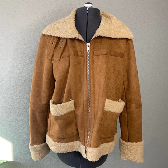 Miss Me Brown Sherpa Lined Full Zip Jacket S